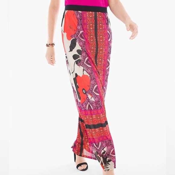 Chico’s Mixed Media Floral Abstract Printed Fully Lined Maxi Length Skirt - Picture 3 of 11